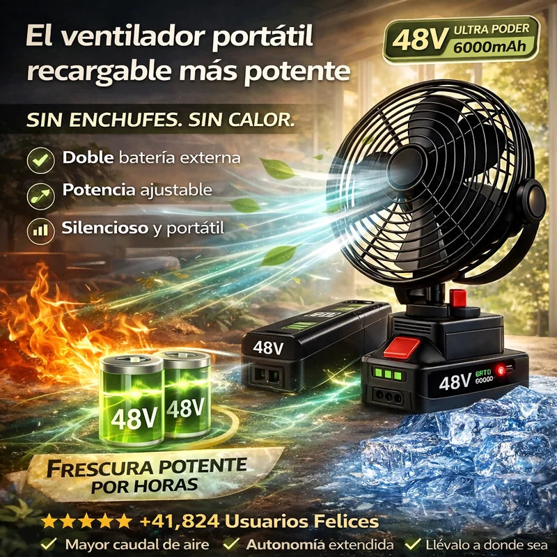 VENTILADOR RECARGABLE 48V CON DOBLE BATERÍA