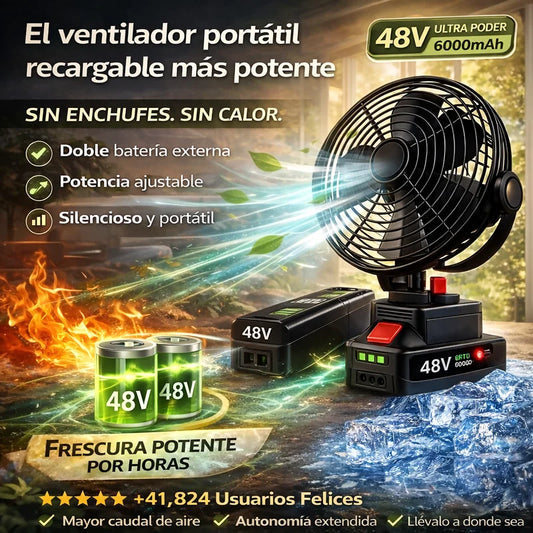 VENTILADOR RECARGABLE 48V CON DOBLE BATERÍA